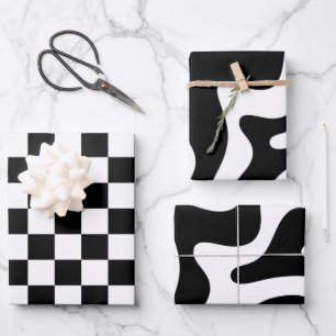 Abstrakte Schwarz-Weiß-Retro-Muster Geschenkpapier Set