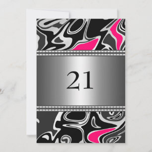 Abstrakte Schwarz-Weiß-Rosa-Silber-Verzierung 21.  Einladung