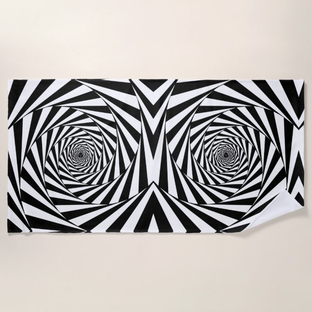 Abstrakte Schwarz-Weiß-Spiralen Strandtuch (Vorderseite)