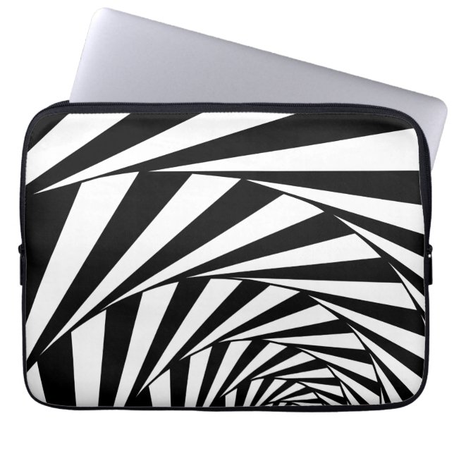 Abstrakte Schwarz-Weiß-Swirl-Spiralkunst Laptopschutzhülle (Vorderseite)