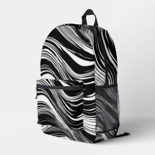 Abstrakte Schwarz-Weiß-Welle Bedruckter Rucksack