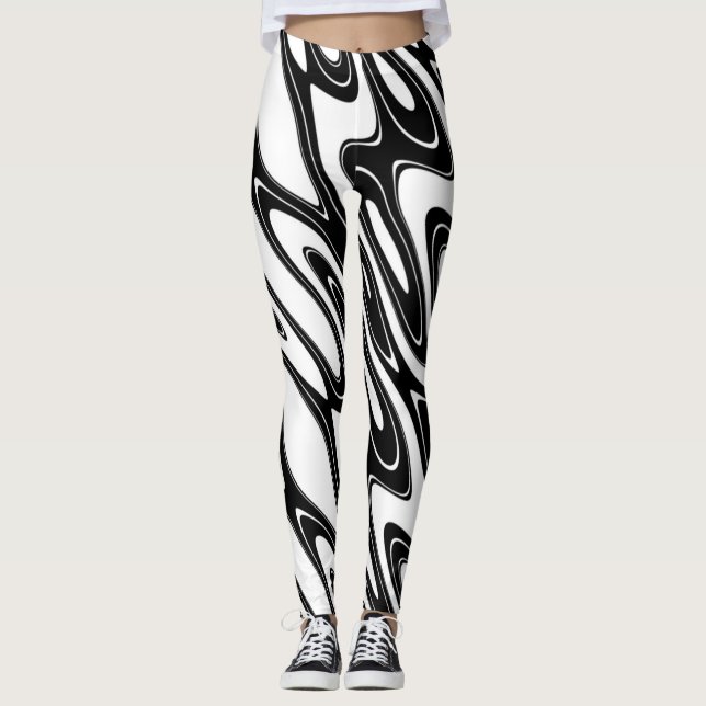 Abstrakte Schwarz-Weiß-Welle Leggings (Vorderseite)