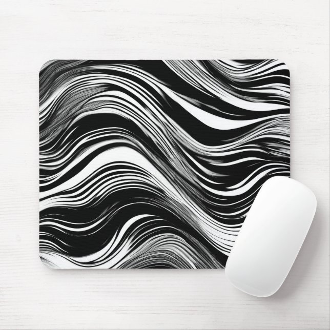 Abstrakte Schwarz-Weiß-Welle Mousepad (Mit Mouse)