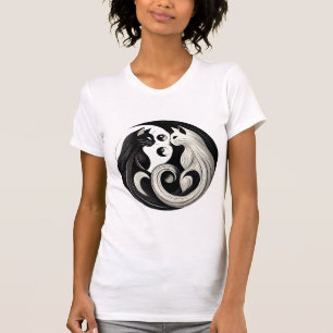 Abstrakte Schwarz-Weiß-Yin-Yang-Katzen T-Shirt