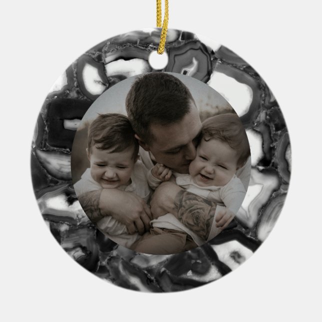 Abstrakte Schwarz-weiße Agode Keramik Ornament (Vorne)