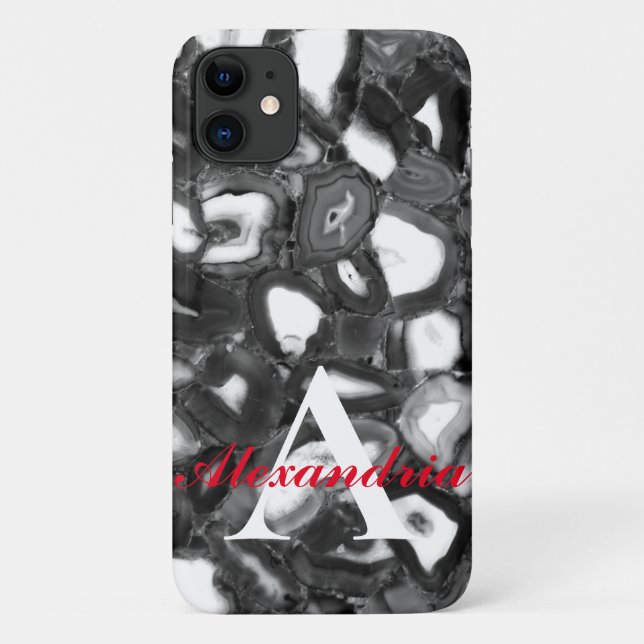 Abstrakte Schwarz-weiße Agora Geode Monogramm Case-Mate iPhone Hülle (Rückseite)