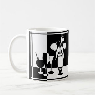 Abstrakte Schwarz-weiße Blume vase wineglass monoc Kaffeetasse