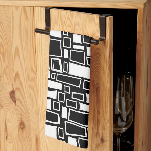 Abstrakte Schwarz-weiße geometrische Tiles Geschirrtuch (Drittel gefaltet)