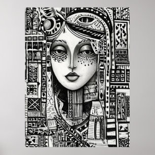 Abstrakte Schwarz-Weiße Gesichtslinien Kunst Minim Poster