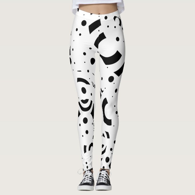 ABSTRAKTE SCHWARZ-WEISSE KREIS-DIGITAL-KUNST LEGGINGS (Vorderseite)