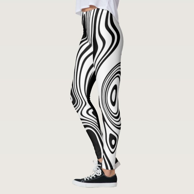 Abstrakte schwarz-weiße Linien 7 Leggings (Links)
