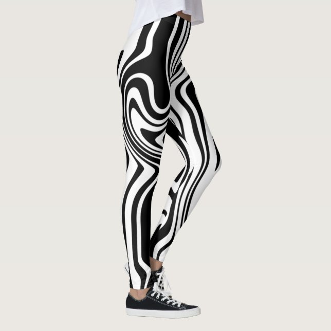 Abstrakte schwarz-weiße Linien 9 Leggings (Rechts)