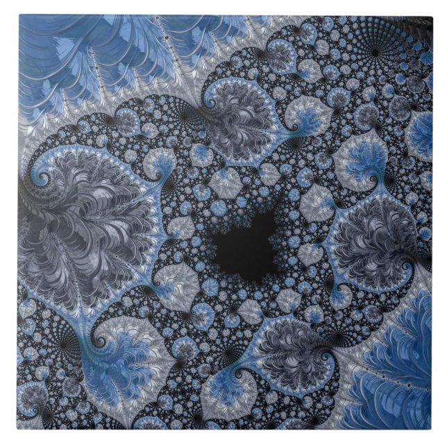 Abstrakte schwarze blaue Fraktale Fliese (Vorderseite)
