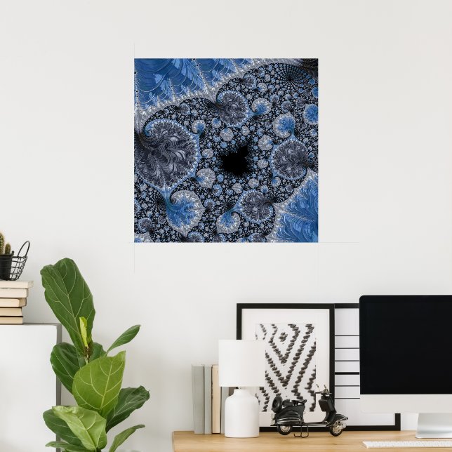Abstrakte schwarze blaue Fraktale Poster (Heimbüro)
