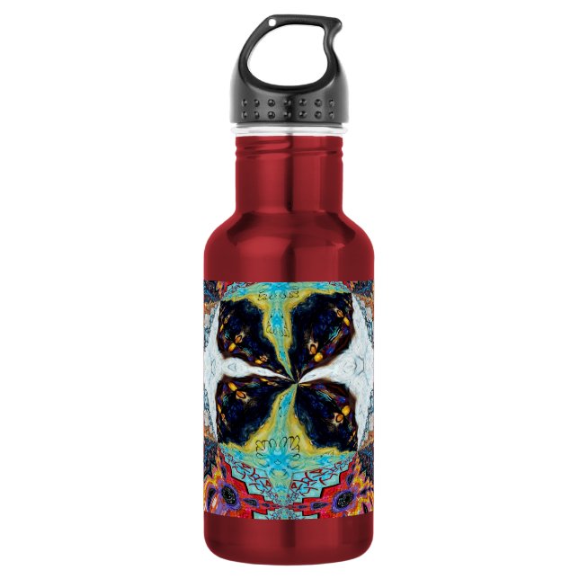 Abstrakte schwarze Blumen-Wasserflasche Edelstahlflasche (Vorderseite)