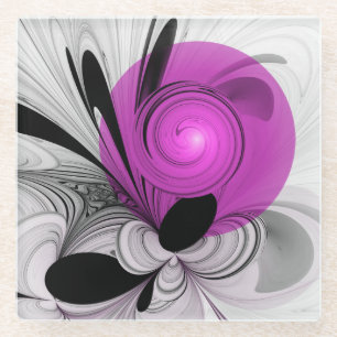 Abstrakte schwarze Grau-Magenta-Fraktalkunst Glasuntersetzer