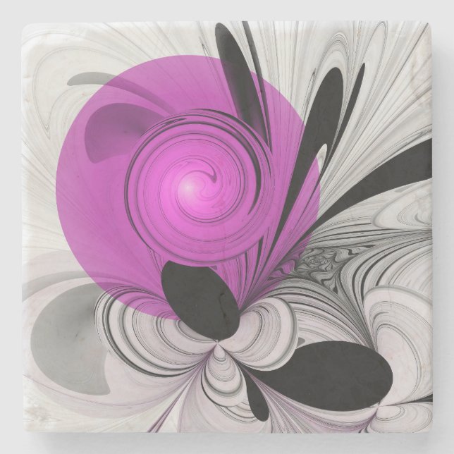 Abstrakte schwarze Grau mit Magenta-Fraktalkunst Steinuntersetzer (Vorderseite)
