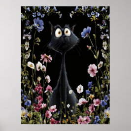 Abstrakte Schwarze Katze Farbenfrohe Wilde Blume Poster
