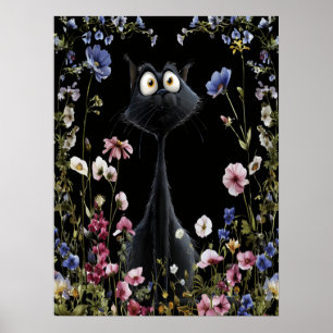 Abstrakte Schwarze Katze Farbenfrohe Wilde Blume Poster