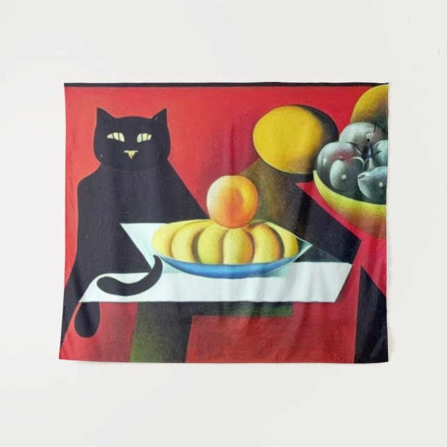 Abstrakte Schwarze Katze Wandteppich (Vorderseite (Horizontal))