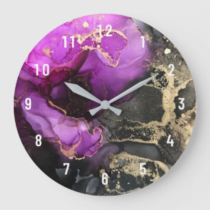 Abstrakte schwarze Magenta Rosa Große Uhr
