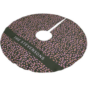 Abstrakte schwarze, rosa und orangefarbene Punkte Polyester Weihnachtsbaumdecke