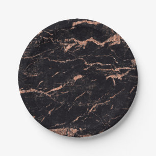 Abstrakte Schwarze Rose Gold Glitzer Marmorplatte Pappteller