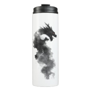 Abstrakte schwarze Tinte Rauch Drache Fantasy Ther Thermosbecher