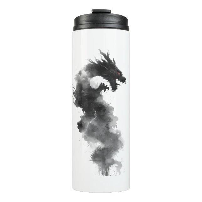 Abstrakte schwarze Tinte Rauch Drache Fantasy Ther Thermosbecher (Vorderseite)