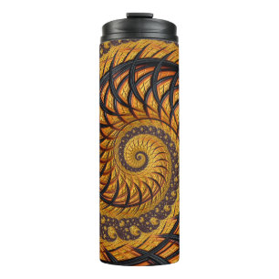 Abstrakte schwarze und goldene Spiralfraktale Thermosbecher