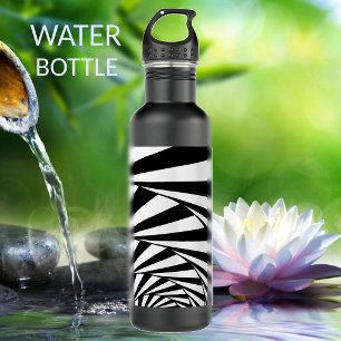 Abstrakte schwarze und weiße wellenförmige Linien  Edelstahlflasche