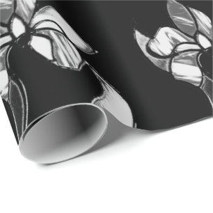 Abstrakte schwarze weiße glänzende Blumen auf Schw Geschenkpapier