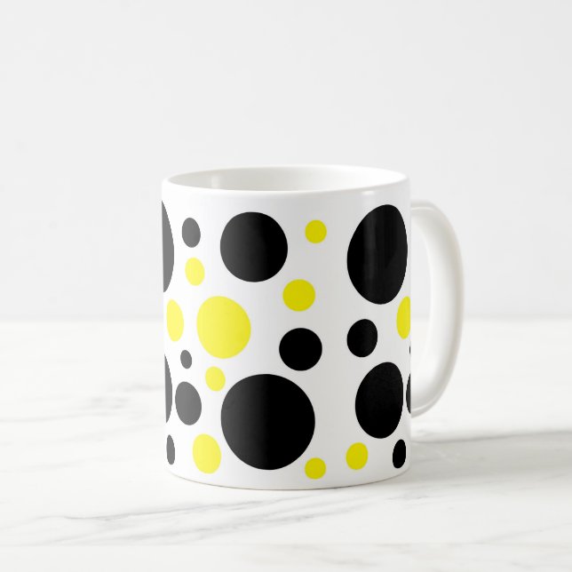 Abstrakte Schwarzgelbe Kreise Punkte Kaffeetasse (VorderseiteRechts)