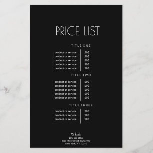 Abstrakte Schwarzweiß-Preisliste Flyer