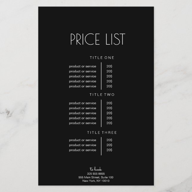 Abstrakte Schwarzweiß-Preisliste Flyer (Vorne)