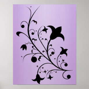 Abstrakte Scroll-Blume der Schwarzen Silhouette Li Poster
