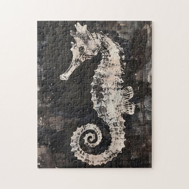Abstrakte Seepferd Art auf dunkler Tinte Puzzle (Vertikal)