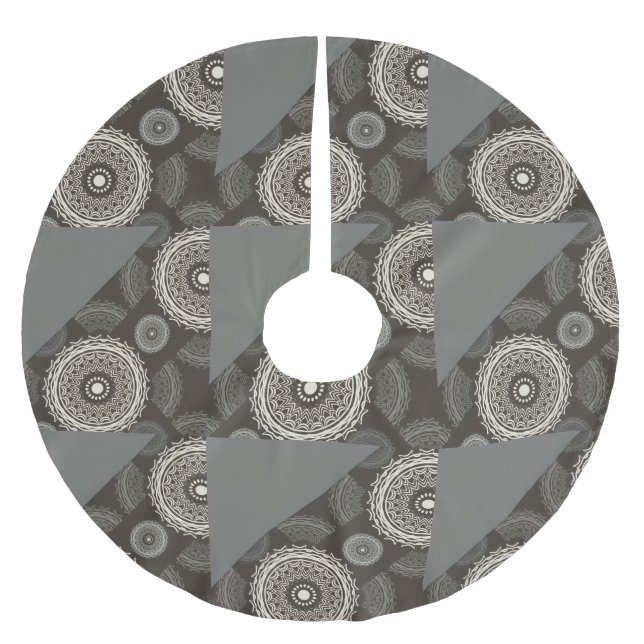 Abstrakte silbergraue Kreise Polyester Weihnachtsbaumdecke (Vorderseite)
