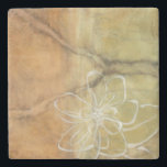 Abstrakte Silhouette auf dem Hintergrund des Tans Steinuntersetzer<br><div class="desc">Der Hintergrund dieses Gemäldes von Jennifer Goldberger sieht aus wie ein Tisch mit einem gekalkten Riss darin. Es gibt auch eine abstrakte Silhouette einer Blume,  die in weißer Farbe gemacht wurde,  nur knapp über dem braunen Hintergrund.</div>