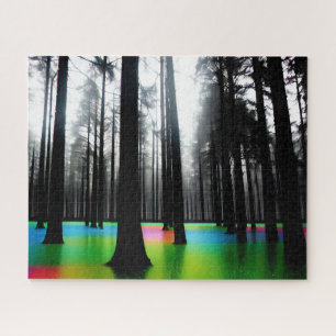 Abstrakte Silhouette Bäume im Regenbogensee Puzzle
