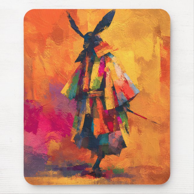 Abstrakte Silhouette Samurai Warrior Mousepad (Vorne)