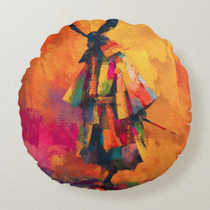 Abstrakte Silhouette Samurai Warrior Rundes Kissen
