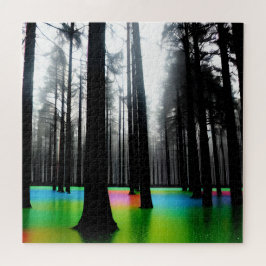 Abstrakte Silhouetten in Regenbogengewässern Puzzle