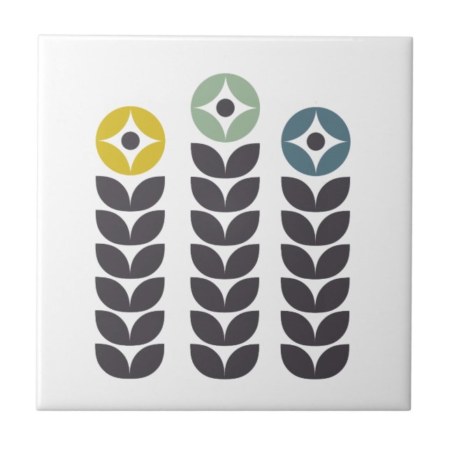 Abstrakte skandinavische Blume Fliese (Vorderseite)