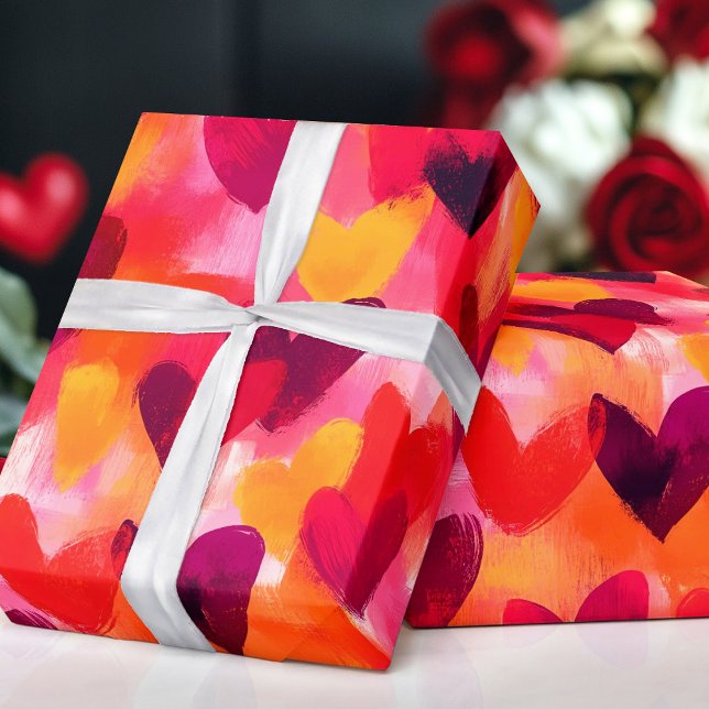 Abstrakte Skizze - farbenfrohe Herzen Geschenkpapier (Abstract Sketch Colorful Hearts Wrapping Paper)