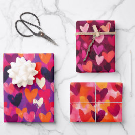 Abstrakte Skizze - farbenfrohe Herzen Geschenkpapier Set