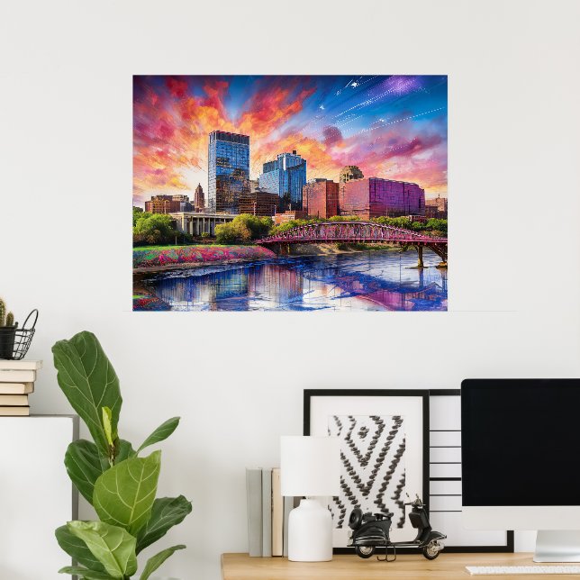 Abstrakte Skyline von Dayton, Ohio Poster (Heimbüro)