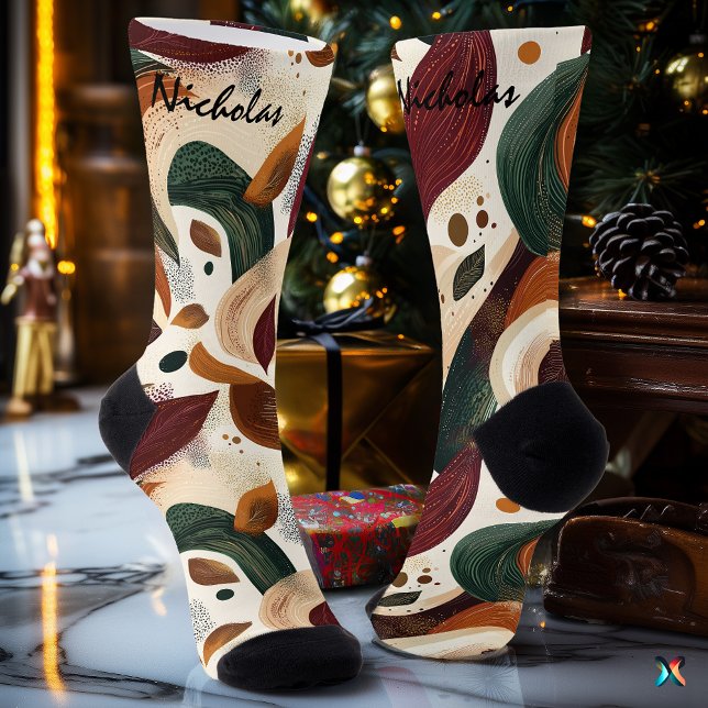 Abstrakte Socken im Herbst in Rost, Grün und Creme (Von Creator hochgeladen)