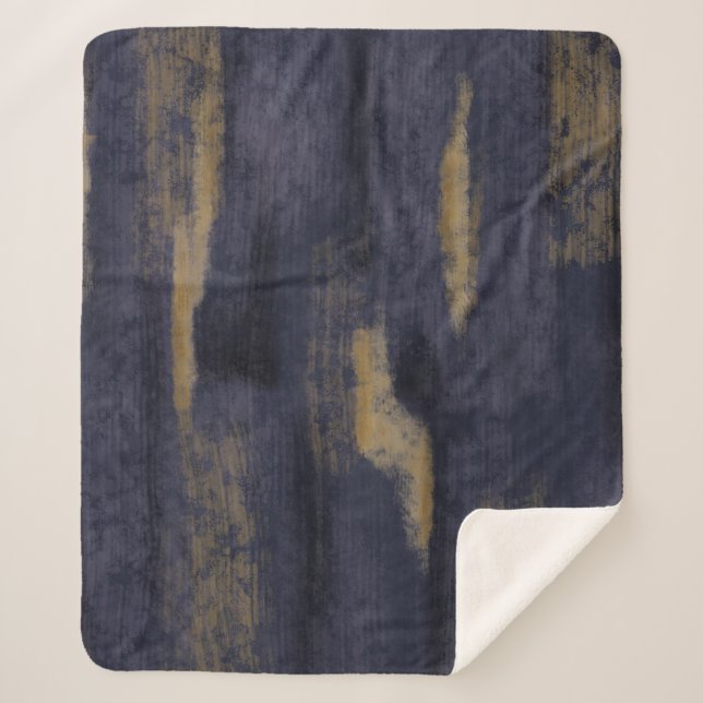 Abstrakte Soft Hues Deep Blue & Gold Sherpadecke (Vorderseite)
