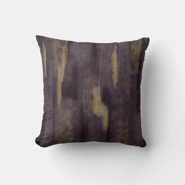 Abstrakte Soft Hues Deep Plum & Gold Throw Kissen (Vorderseite)